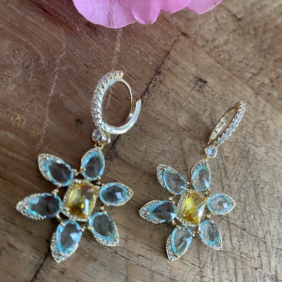 Sayabling Cushion Cut Yellow lab Sapphire Daisy Flower Earrings - Picture 16 of 16